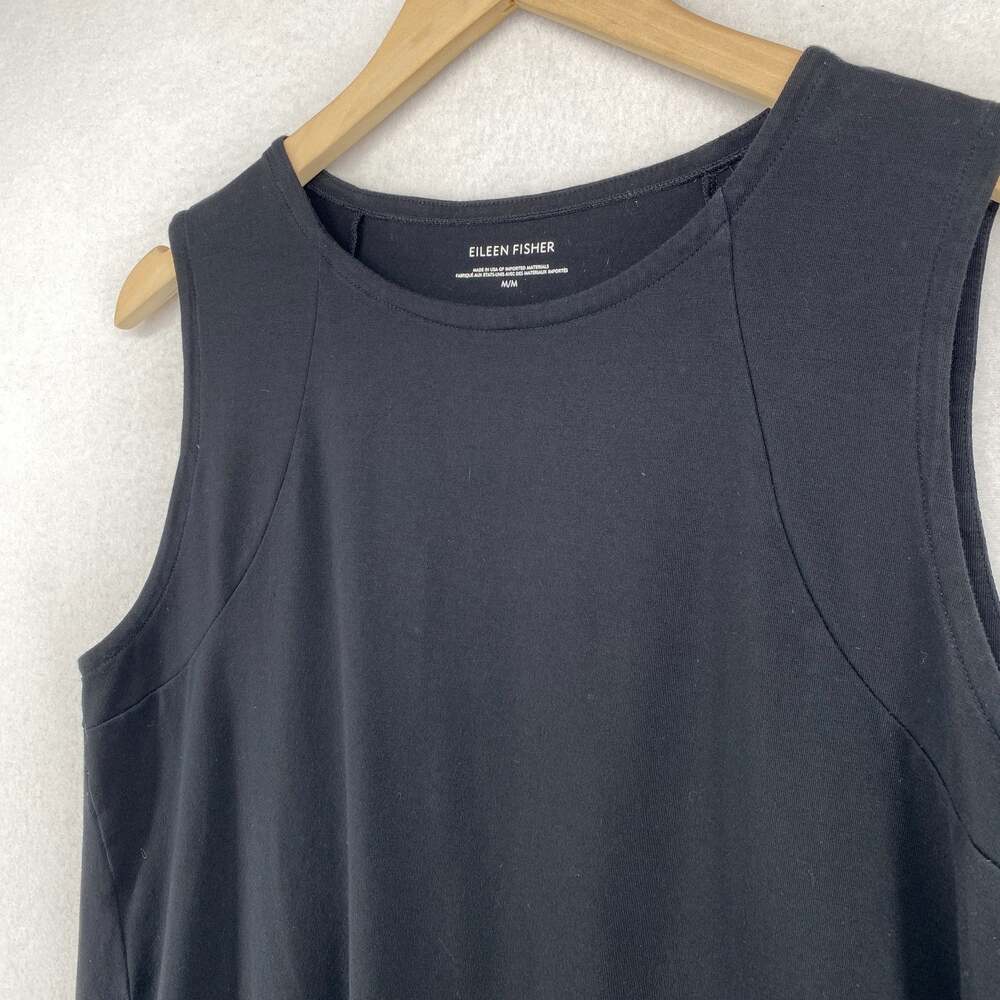 EILEEN FISHER Dress M Stretch Cotton Jersey Tank Subtle Lantern Hem Black USA - Picture 2 of 10